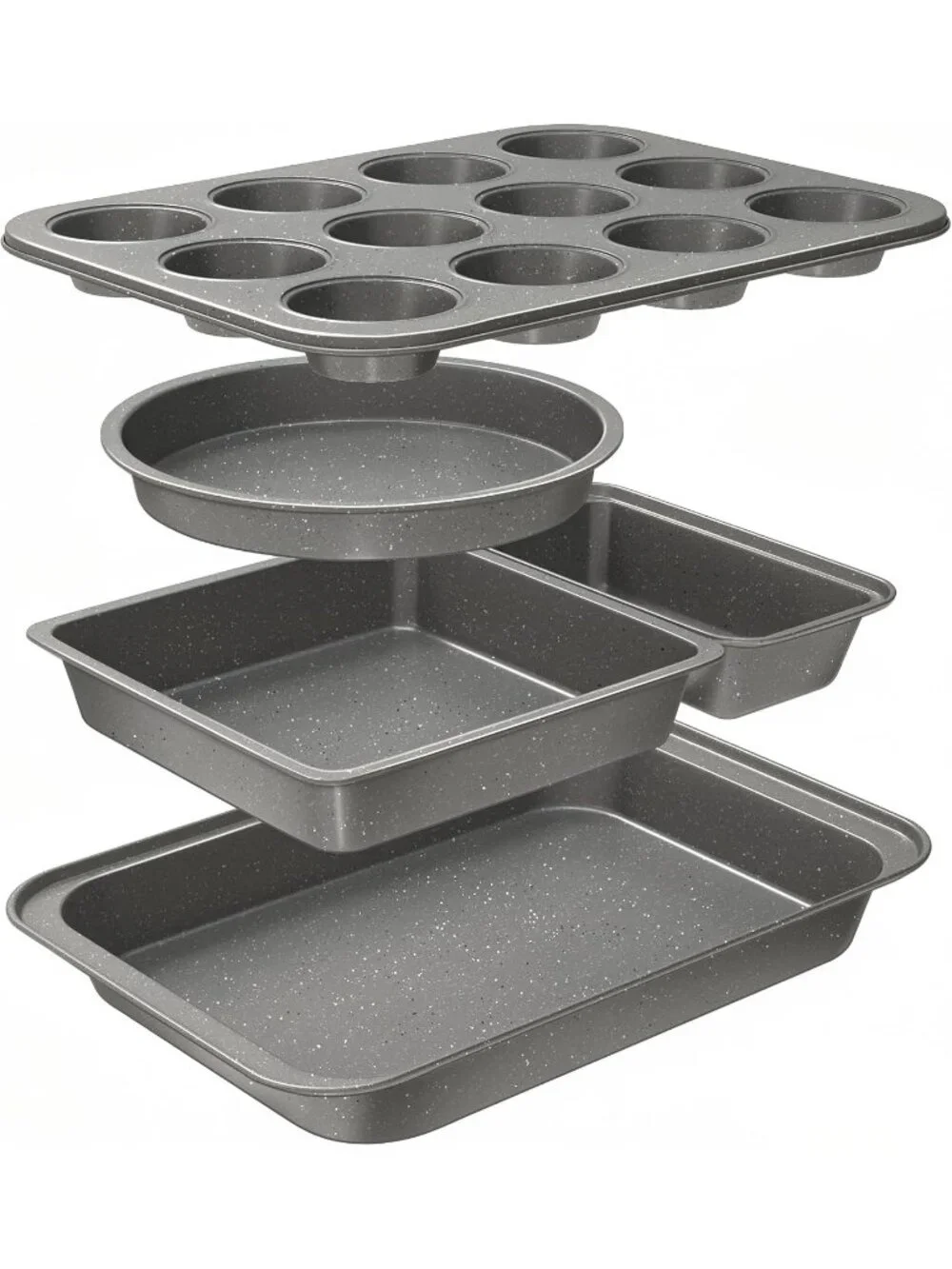 5-Piece Gray Baking Sheet Set Including Round/Square Cake Pan Baking Pans Set